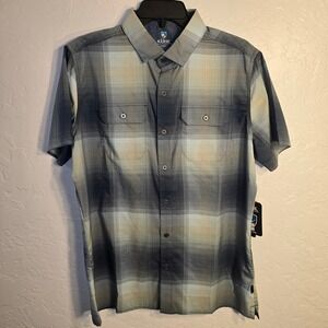 NEW Kuhl Button Down Shirt Small Mens Blue Plaid Short Sleeve Stretch Technical